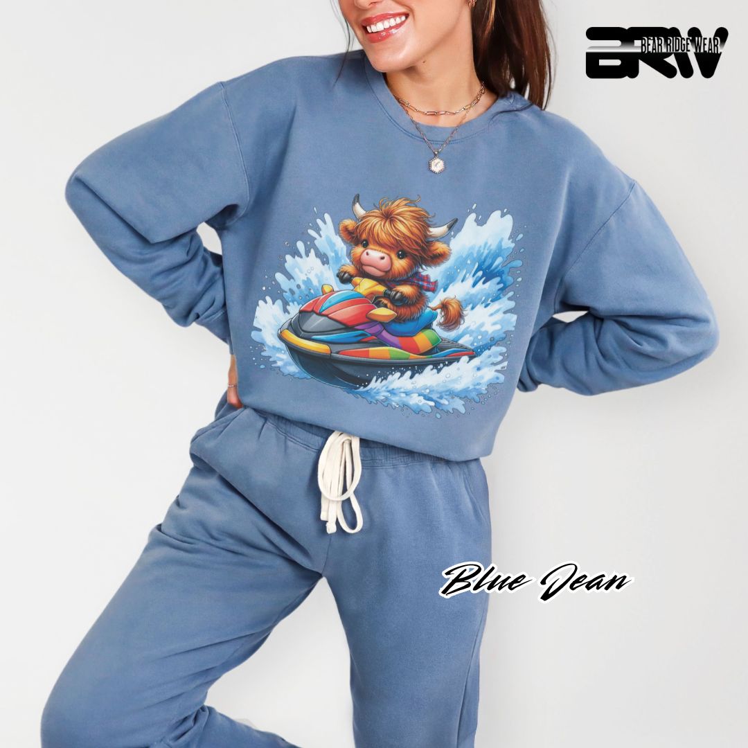 'Highland Cow-Ski Mobile' Summer Long Sleeve Tee