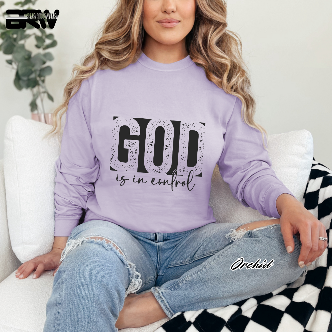 'God Is In Control' Black Faith Long-Sleeve Tee