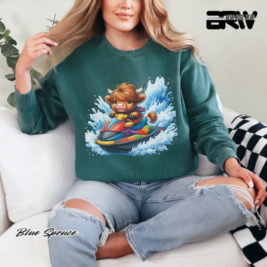 'Highland Cow-Ski Mobile' Summer Long Sleeve Tee