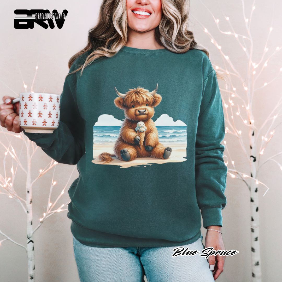 'Highland Cow-Beach-Ice Cream' Summer Long Sleeve Tee
