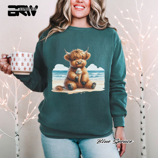 'Highland Cow-Beach-Ice Cream' Summer Long Sleeve Tee