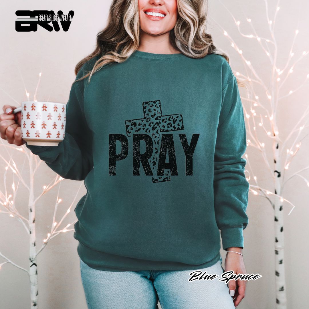 'Pray With Leopard Cross' Faith Long Sleeve Tee