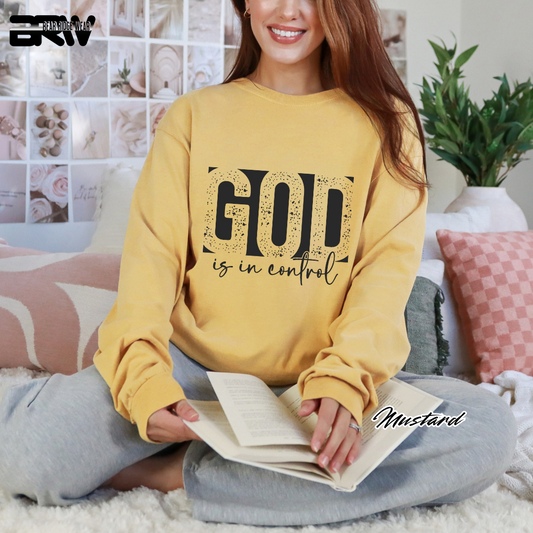 'God Is In Control' Black Faith Long-Sleeve Tee