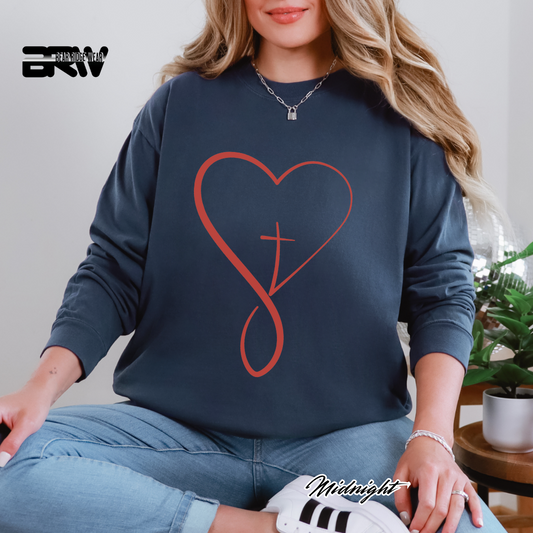 'Infinity Heart With Cross Inside' Red Faith Long-Sleeve Tee