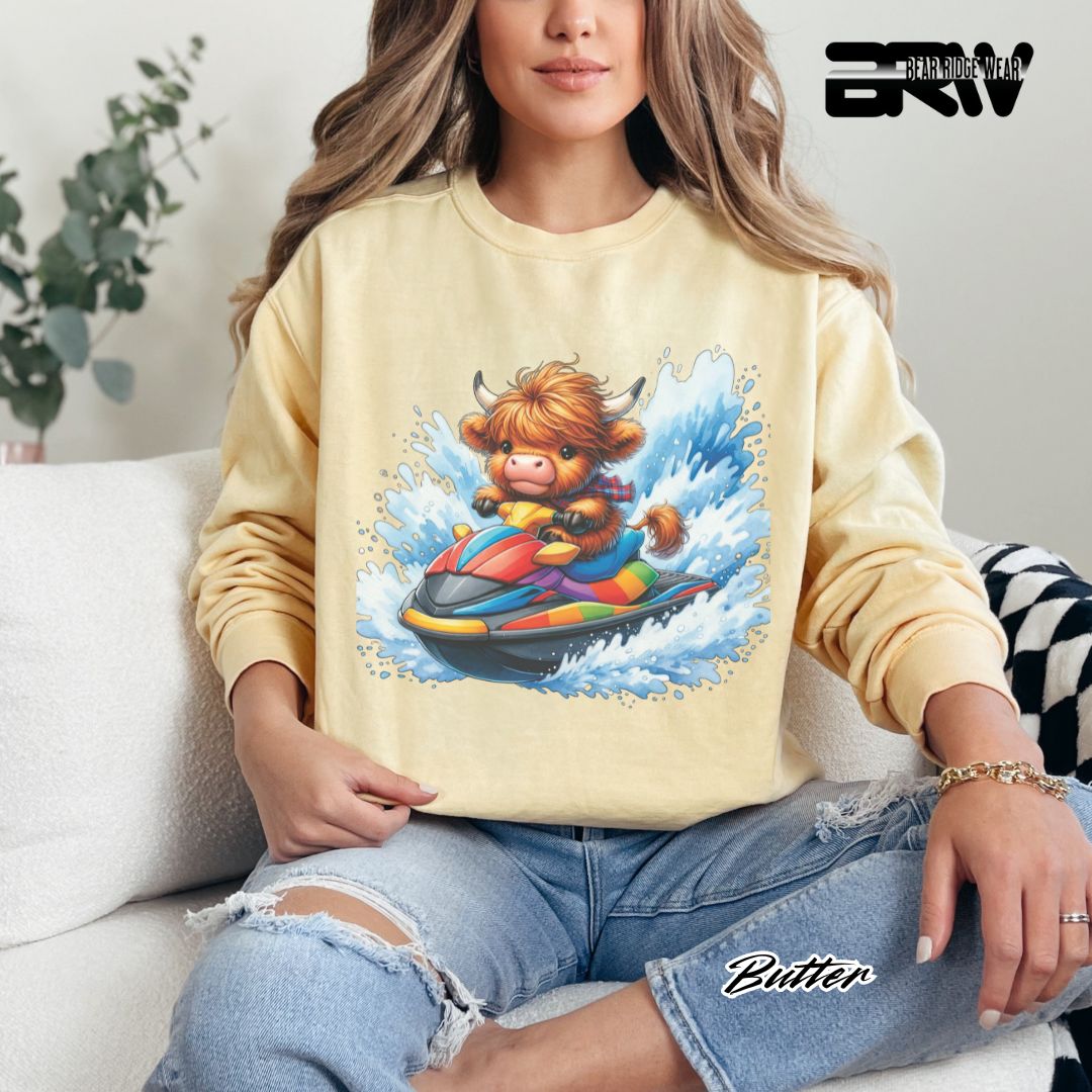 'Highland Cow-Ski Mobile' Summer Long Sleeve Tee