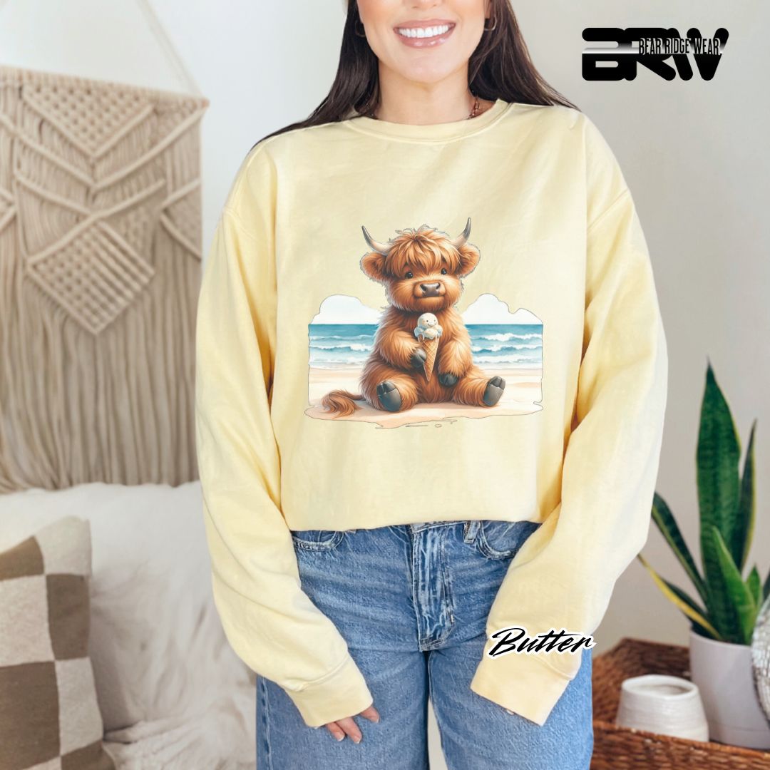 'Highland Cow-Beach-Ice Cream' Summer Long Sleeve Tee