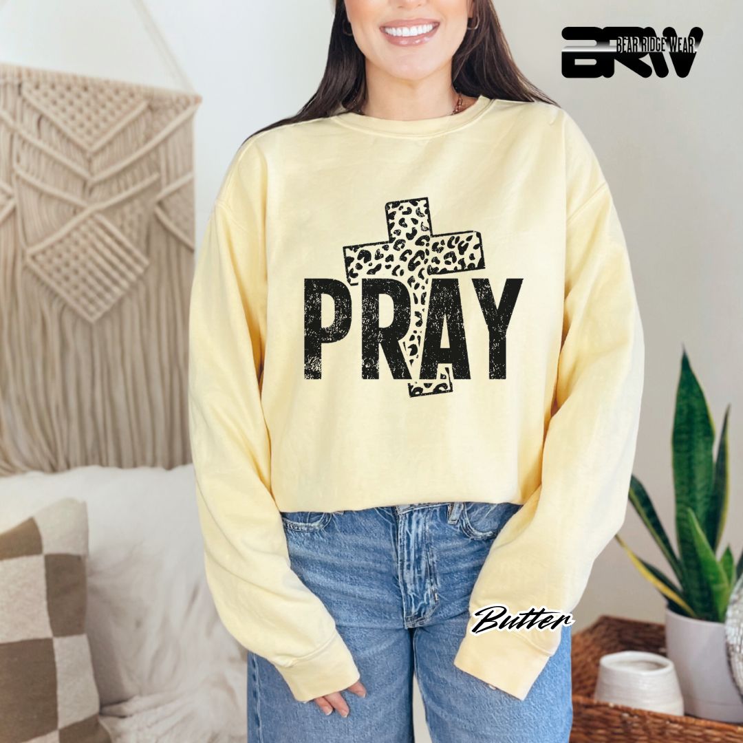 'Pray With Leopard Cross' Faith Long Sleeve Tee