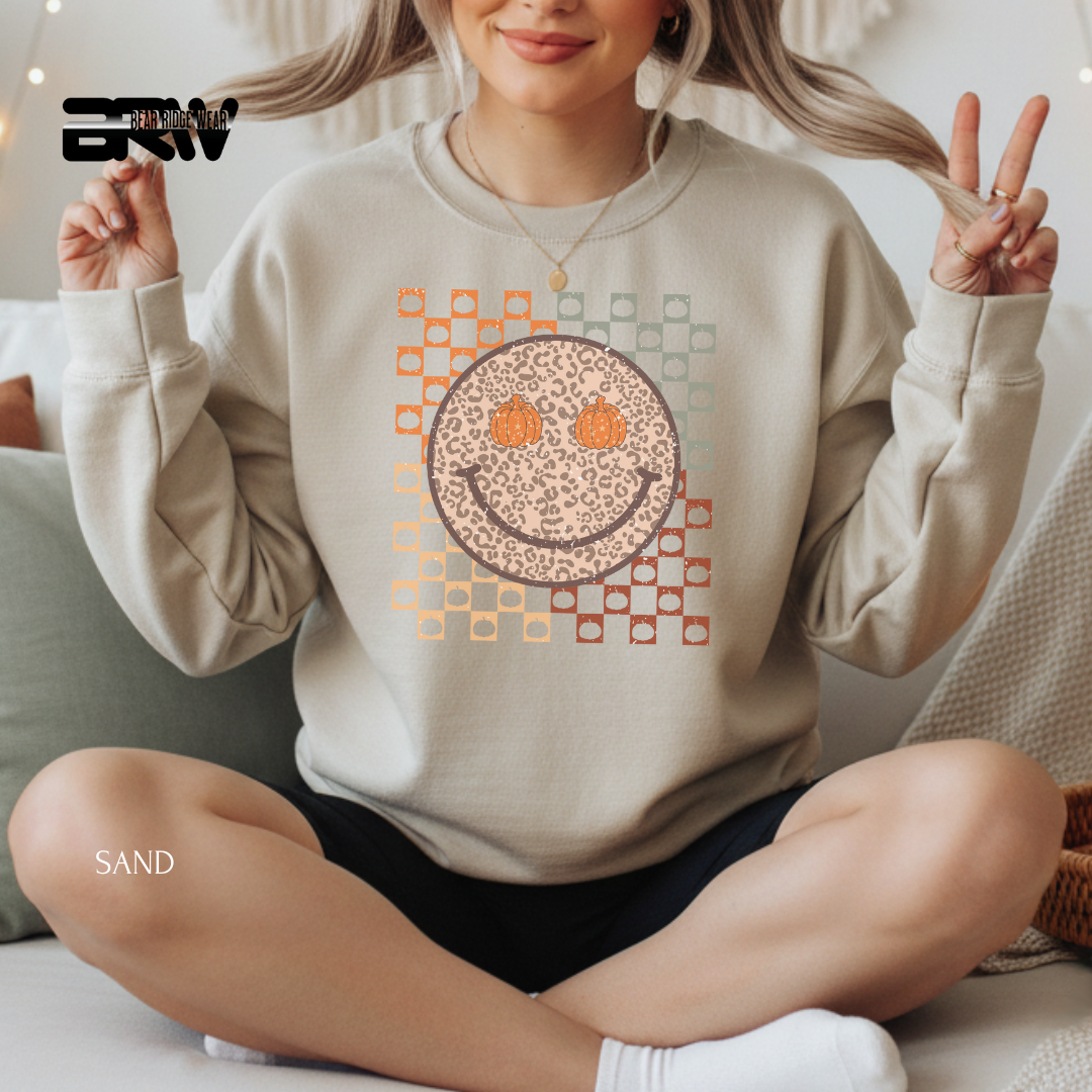 'Happy Face Pumpkin Eyes' Fall Crewneck Sweatshirt