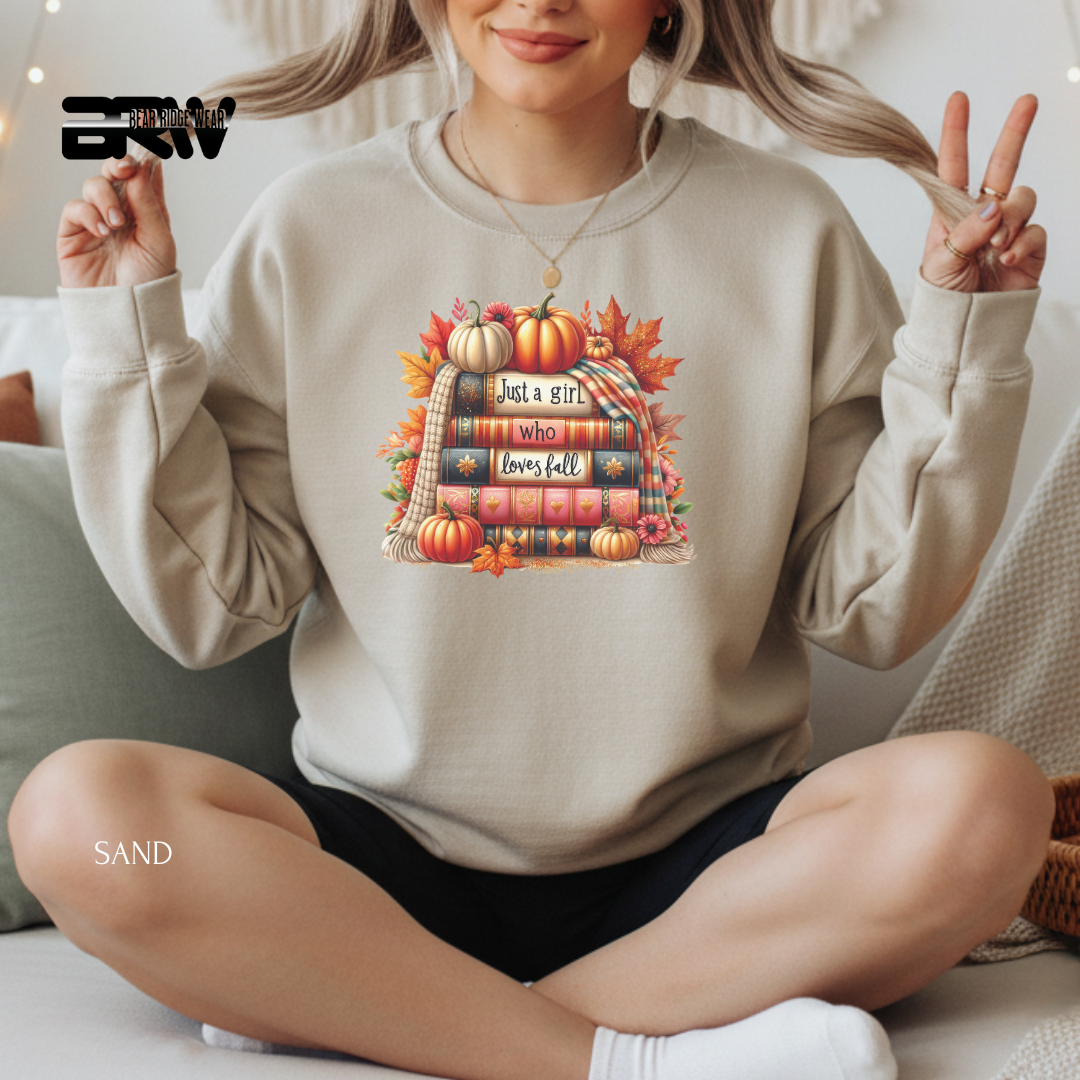 'Just A Girl Who Loves Fall-Books' Fall Crewneck Sweatshirt