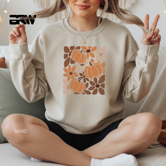 'Boho Floral Pumpkin' Fall Crewneck Sweatshirt