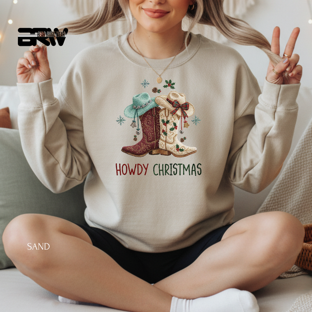 'Howdy Christmas Boots Yarn' Christmas Crewneck Sweatshirt