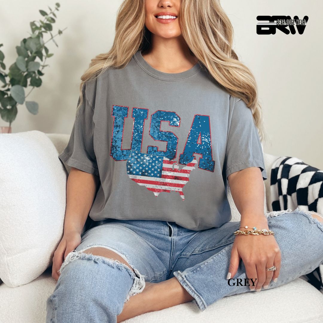 USA With Map- Patriotic Tee