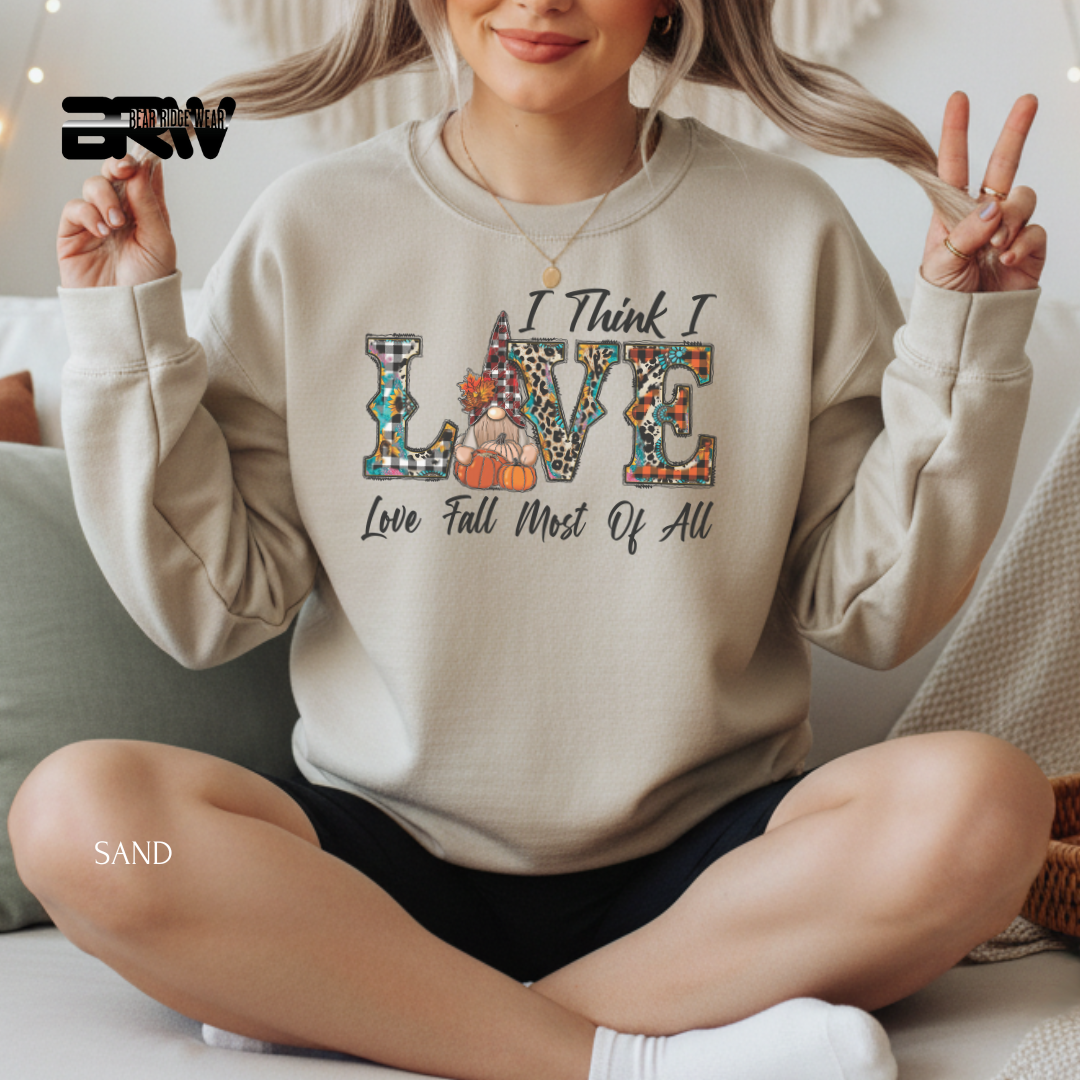'Love Fall Most Of All-Gnome' Fall Crewneck Sweatshirt