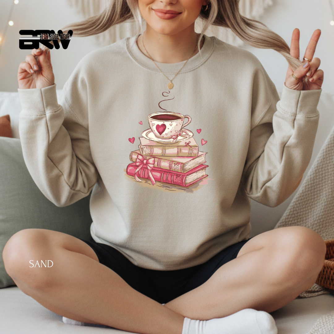 'Coffee & Books' Valentine's Crewneck Sweatshirt