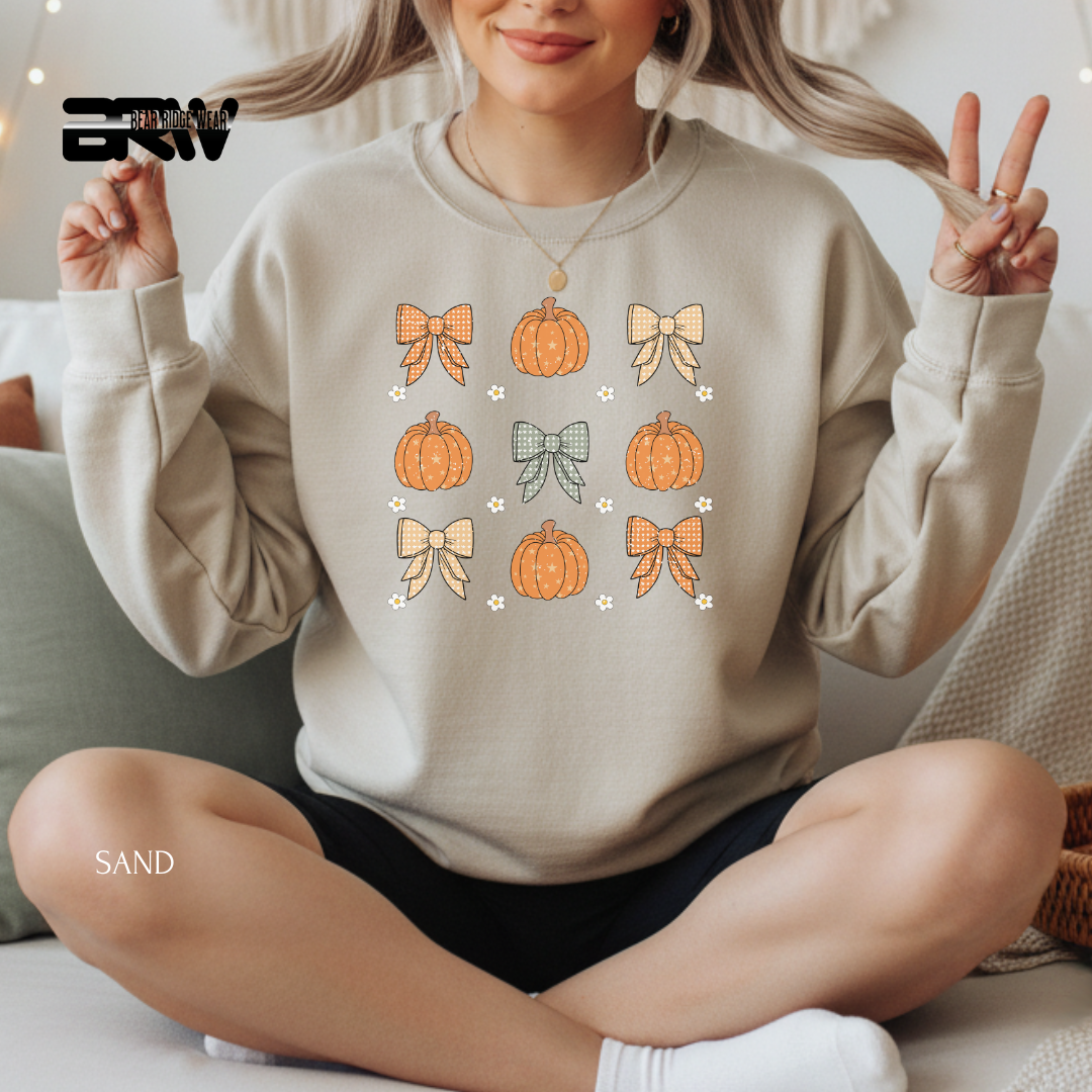 'Pumpkins And Bows' Fall Crewneck Sweatshirt