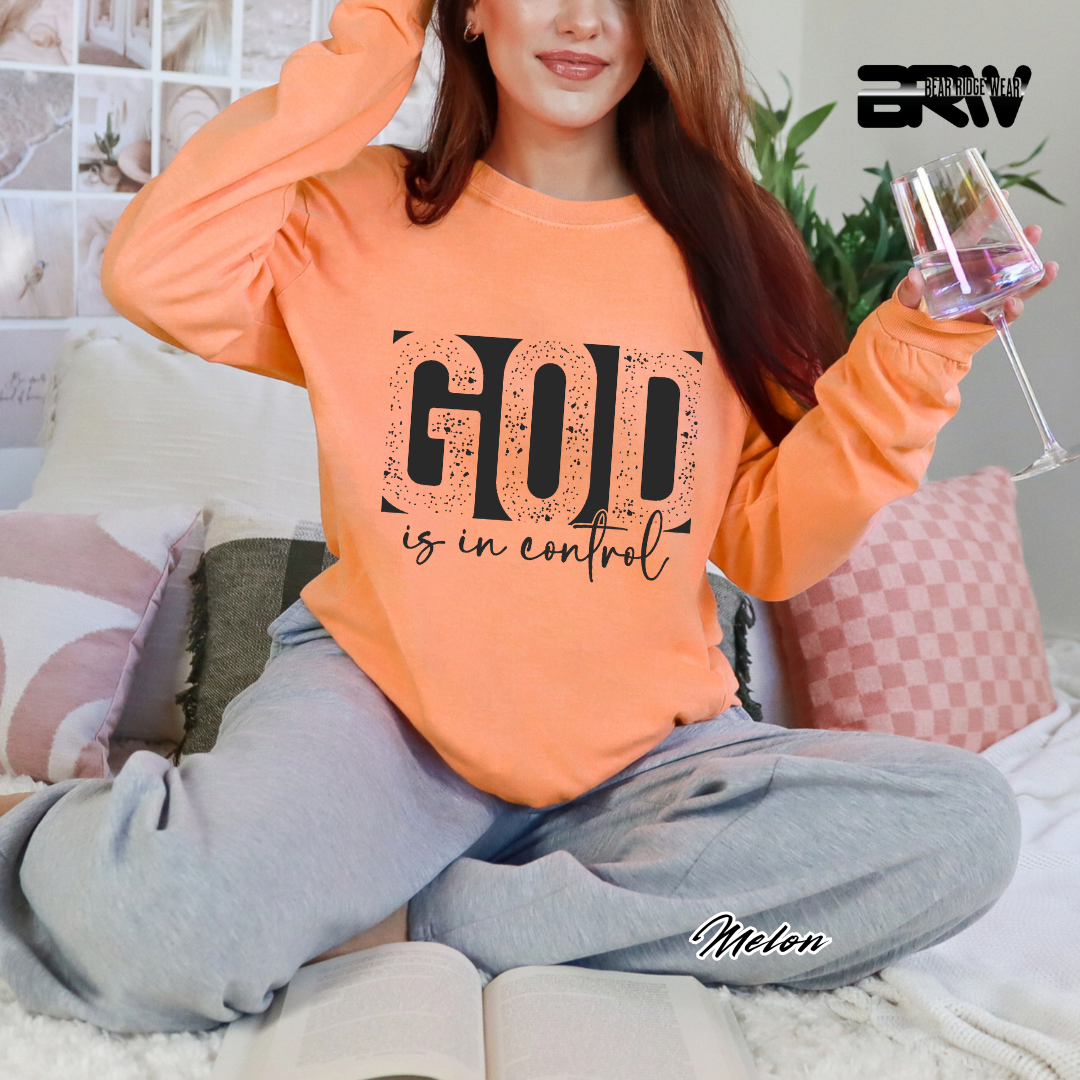 'God Is In Control' Black Faith Long-Sleeve Tee