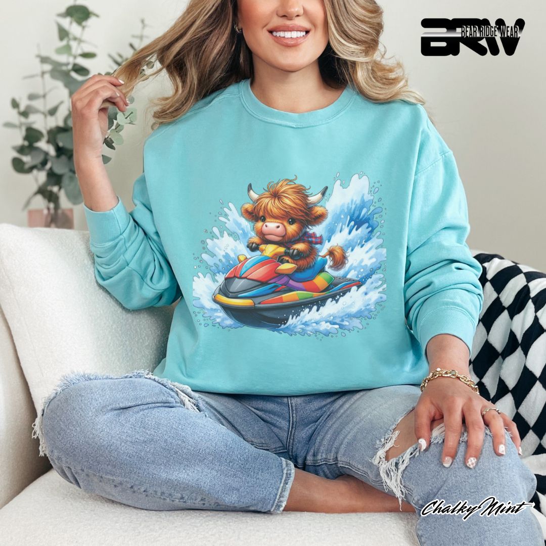 'Highland Cow-Ski Mobile' Summer Long Sleeve Tee