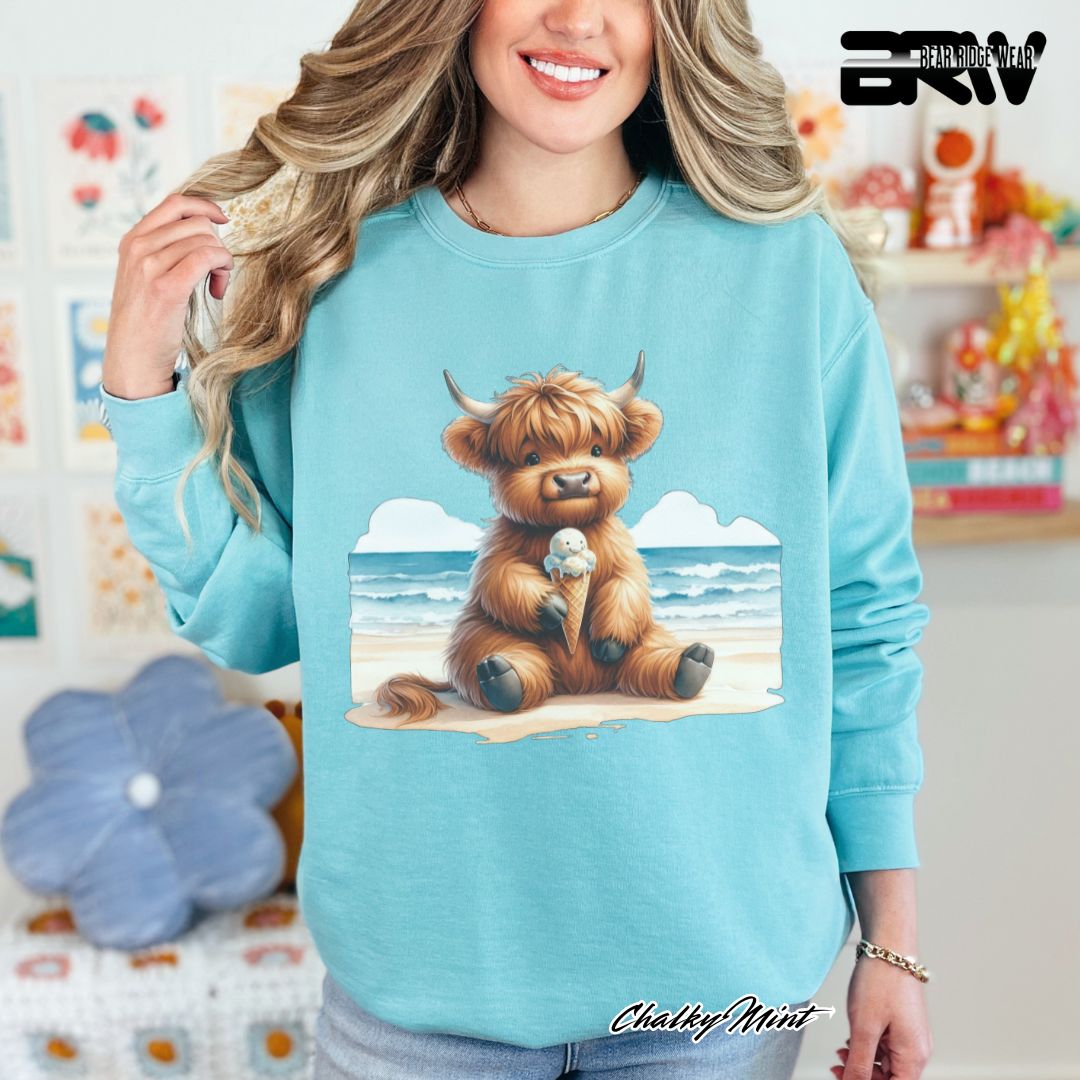 'Highland Cow-Beach-Ice Cream' Summer Long Sleeve Tee