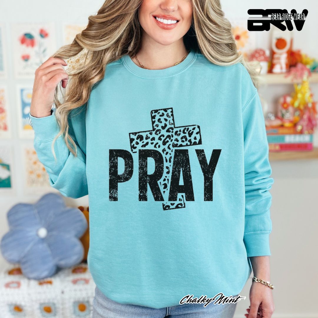 'Pray With Leopard Cross' Faith Long Sleeve Tee