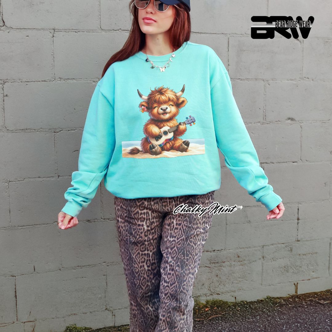 'Highland Cow-Beach-Guitar' Summer Long Sleeve Tee