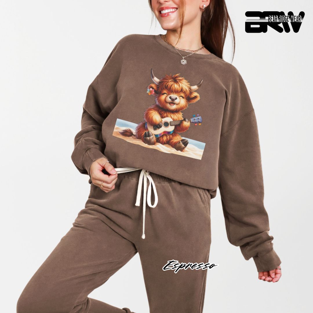 'Highland Cow-Beach-Guitar' Summer Long Sleeve Tee