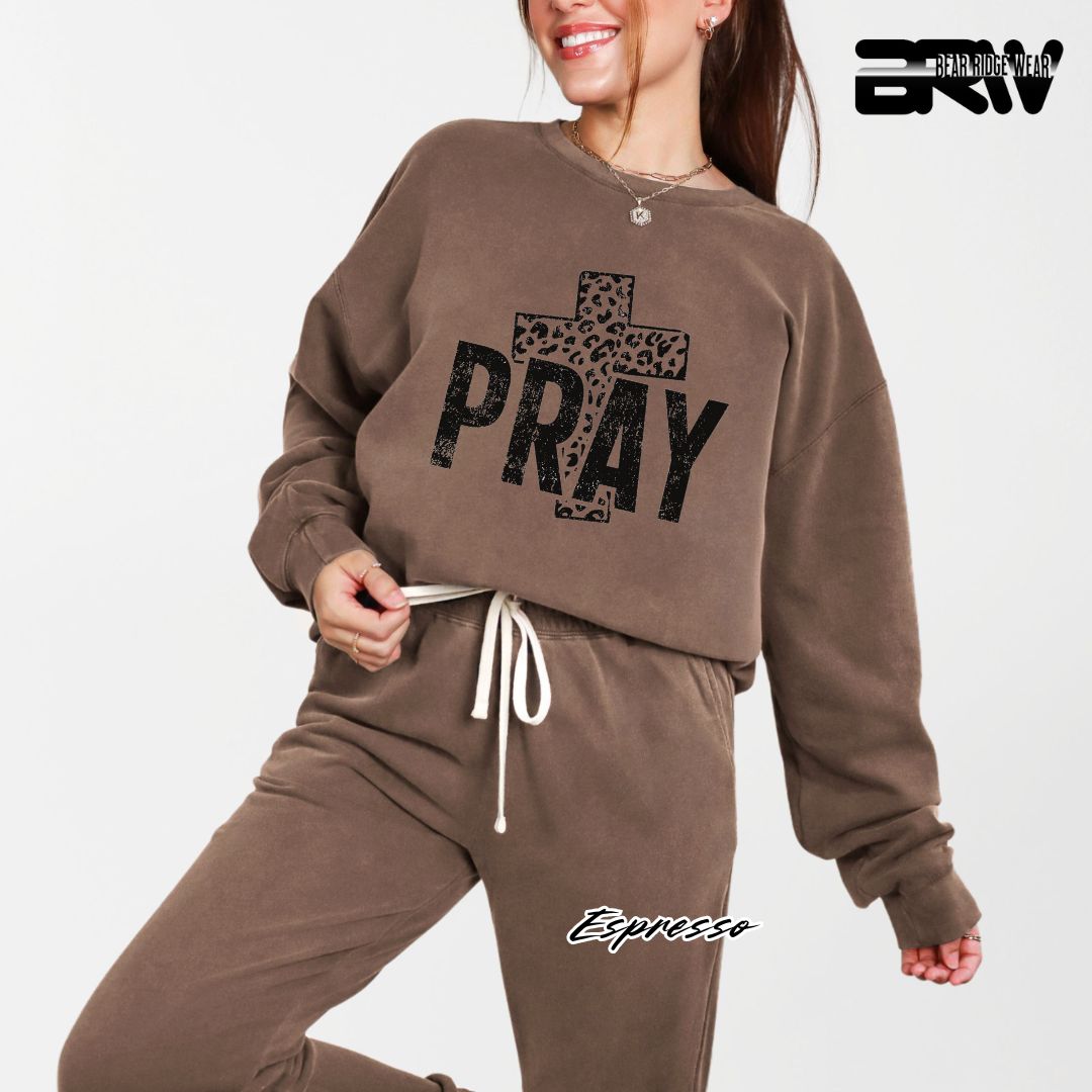 'Pray With Leopard Cross' Faith Long Sleeve Tee