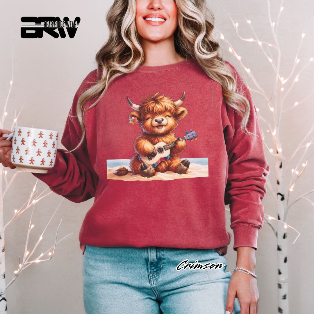 'Highland Cow-Beach-Guitar' Summer Long Sleeve Tee