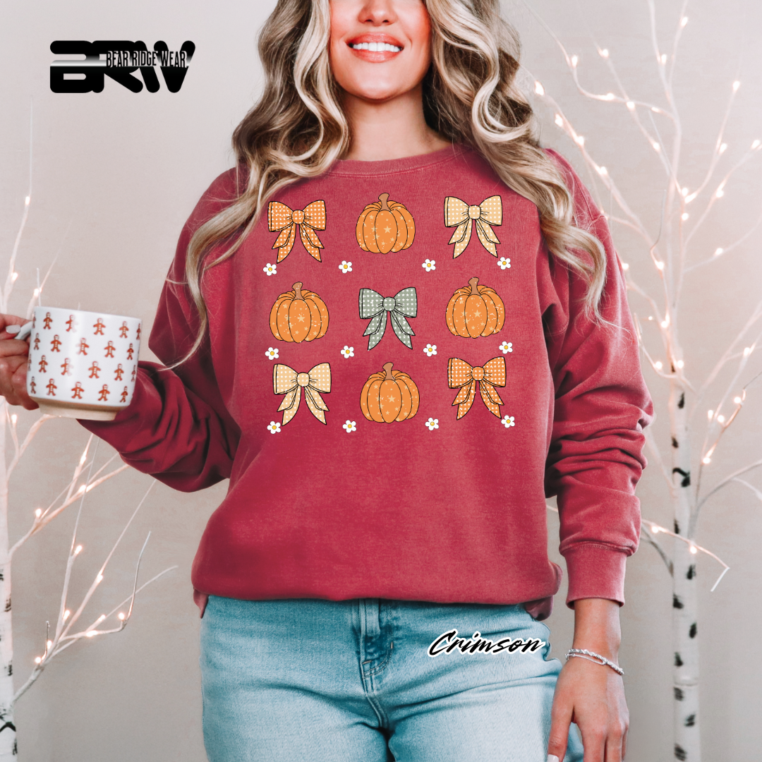 'Pumpkins and bows' Fall Long Sleeve Tee