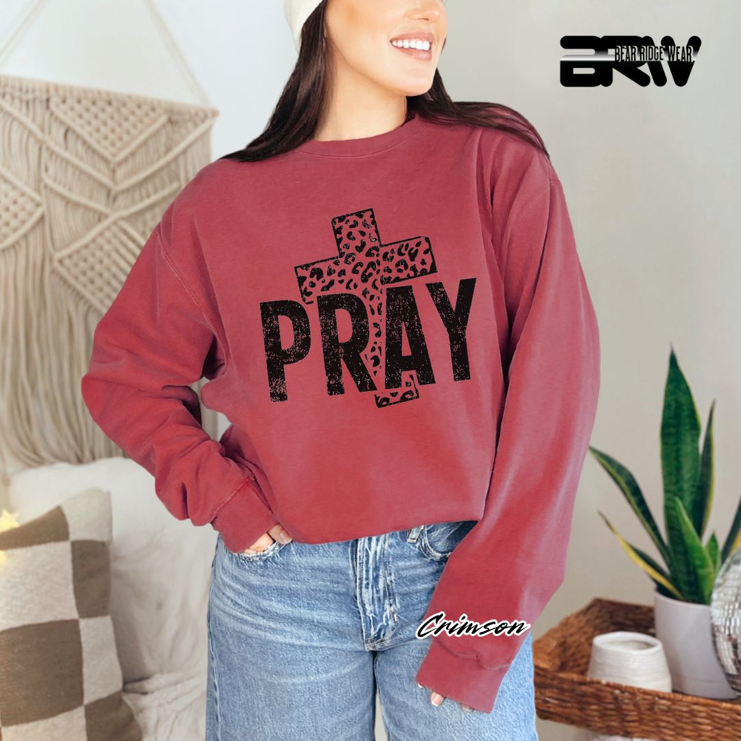 'Pray With Leopard Cross' Faith Long Sleeve Tee