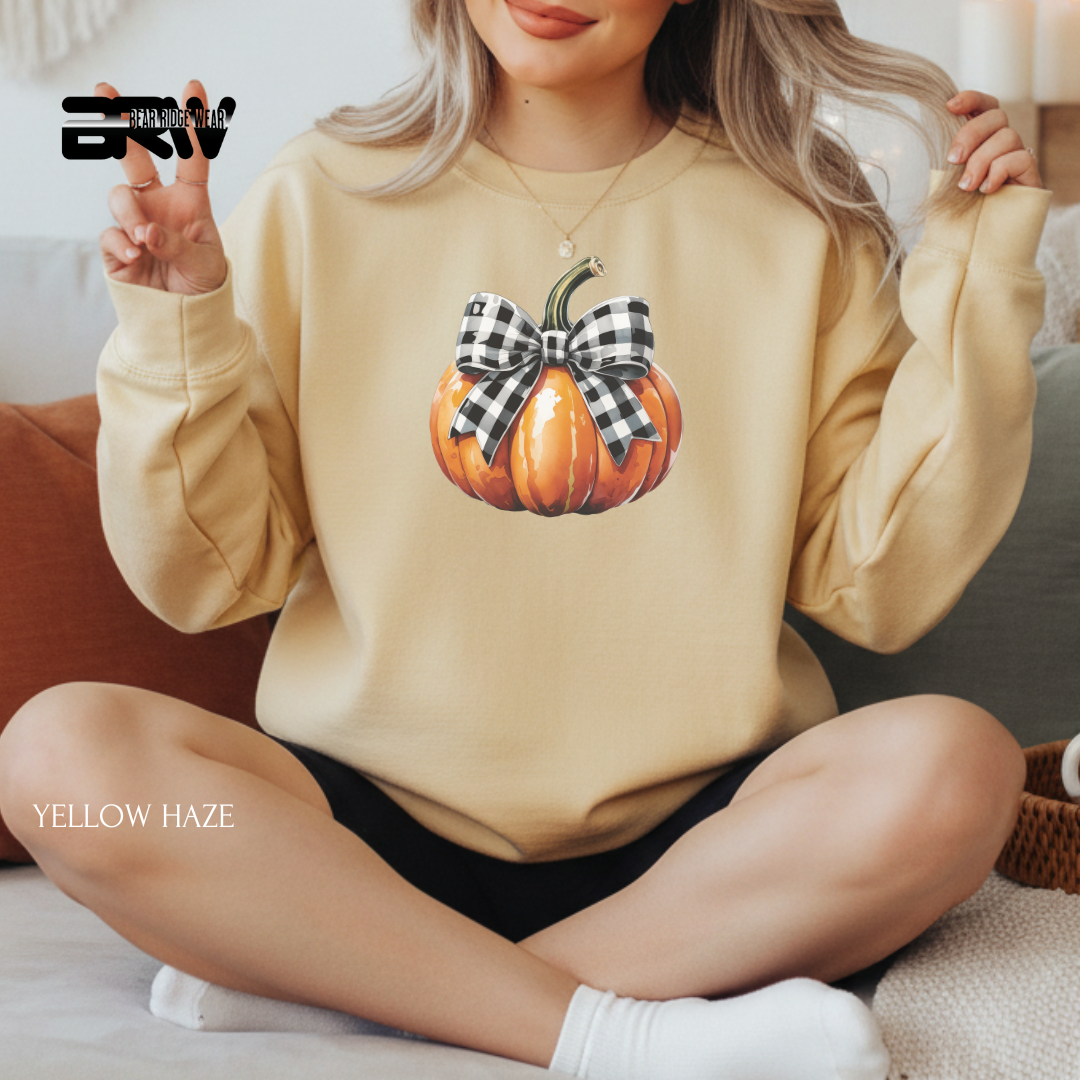 'Pumpkin With Plaid Bow' Fall Crewneck Sweatshirt