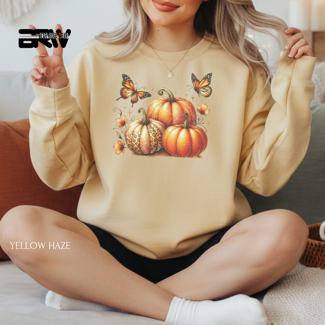 'Pumpkins And Butterflies' Fall Crewneck Sweatshirt