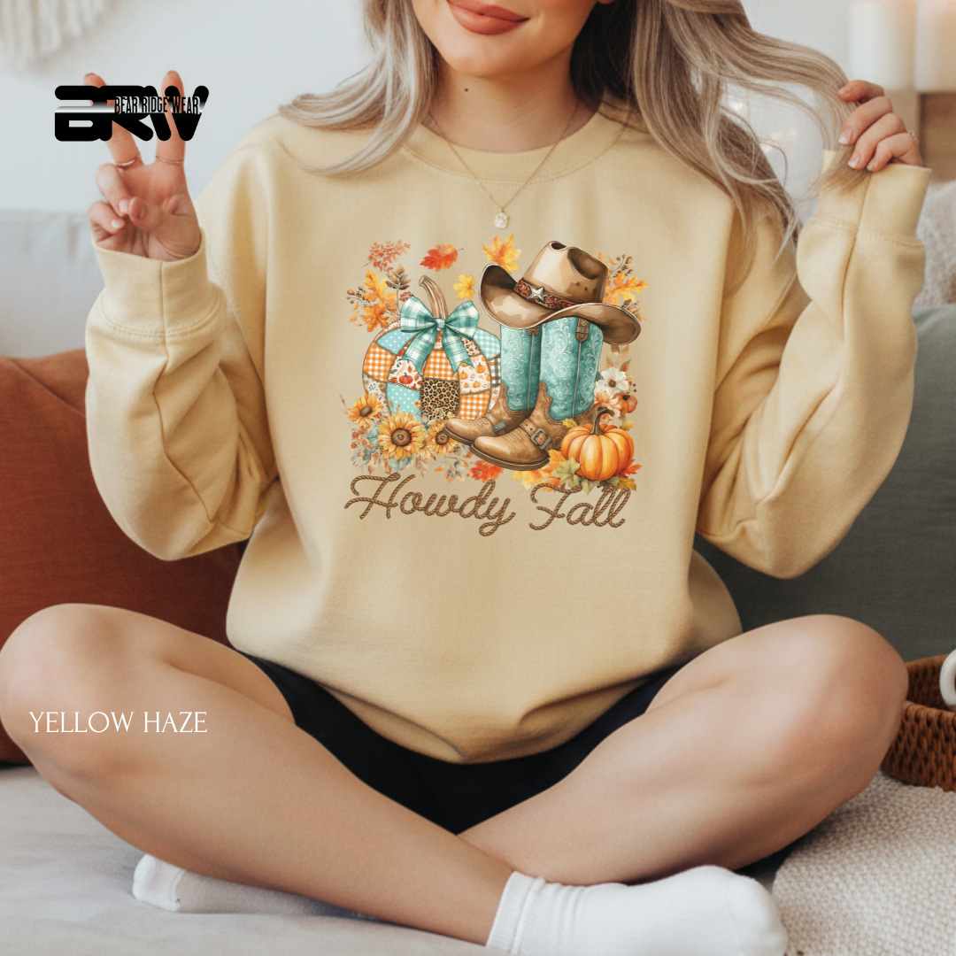 'Howdy Fall-Patchwork' Fall Crewneck Sweatshirt