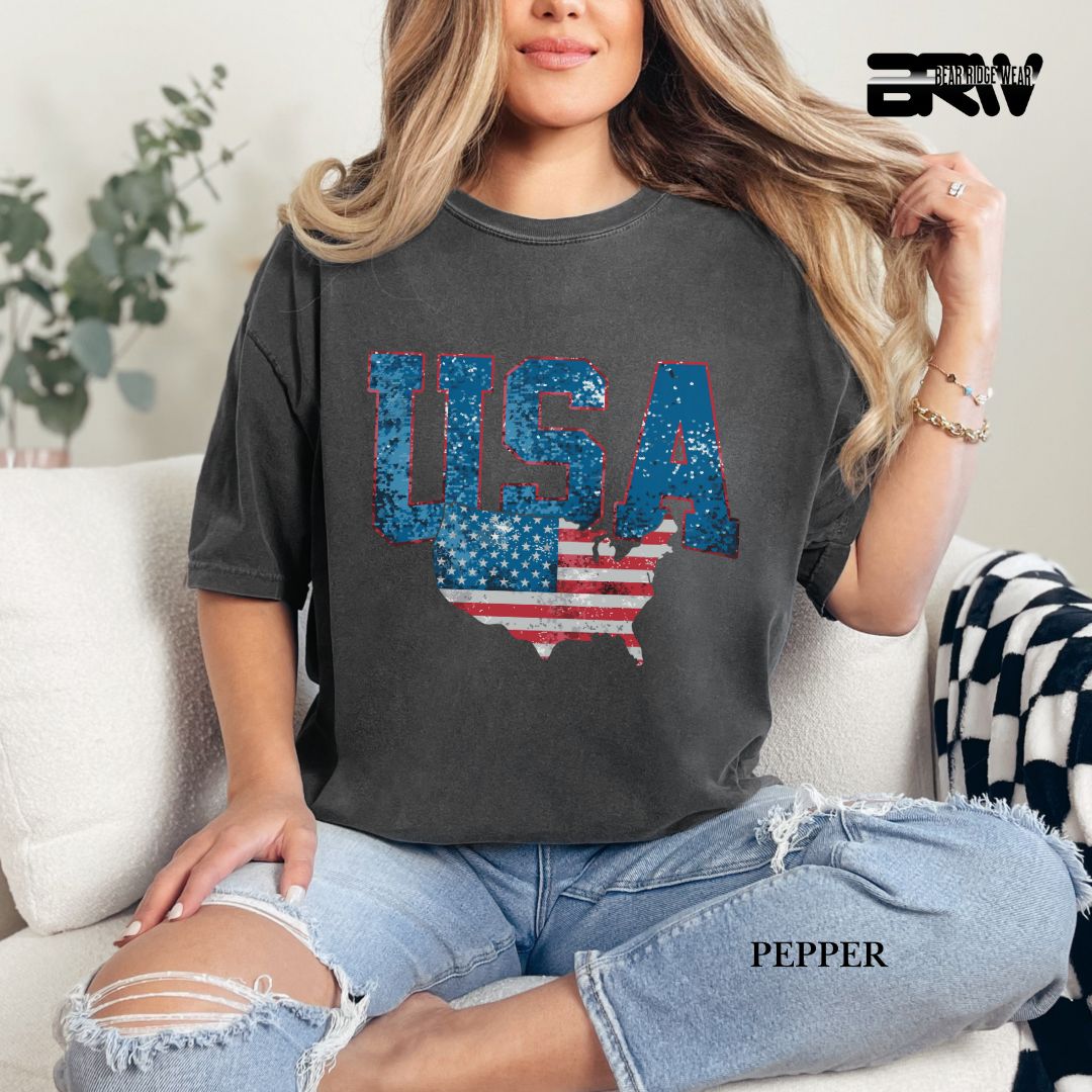 USA With Map- Patriotic Tee