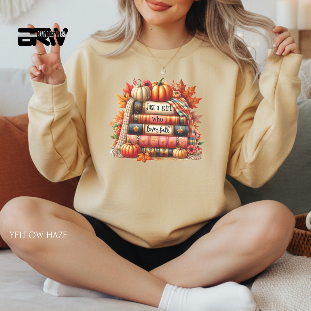 'Just A Girl Who Loves Fall-Books' Fall Crewneck Sweatshirt
