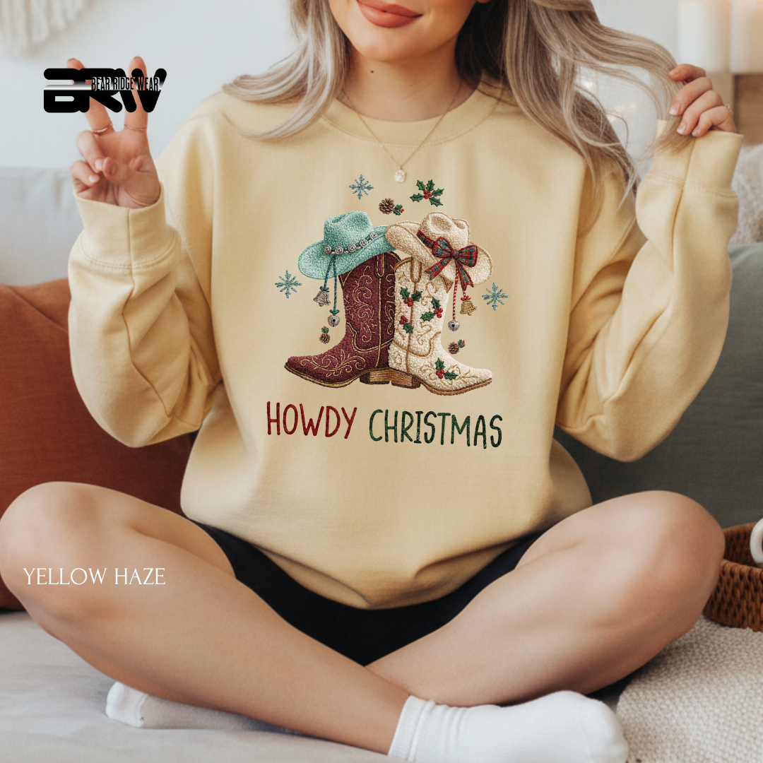 'Howdy Christmas Boots Yarn' Christmas Crewneck Sweatshirt