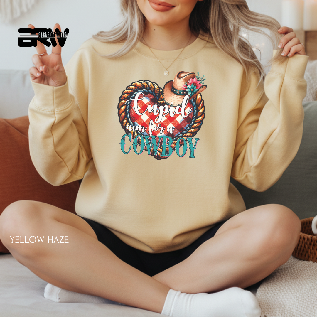 'Cupid Aim For A Cowboy' Valentine's Crewneck Sweatshirt