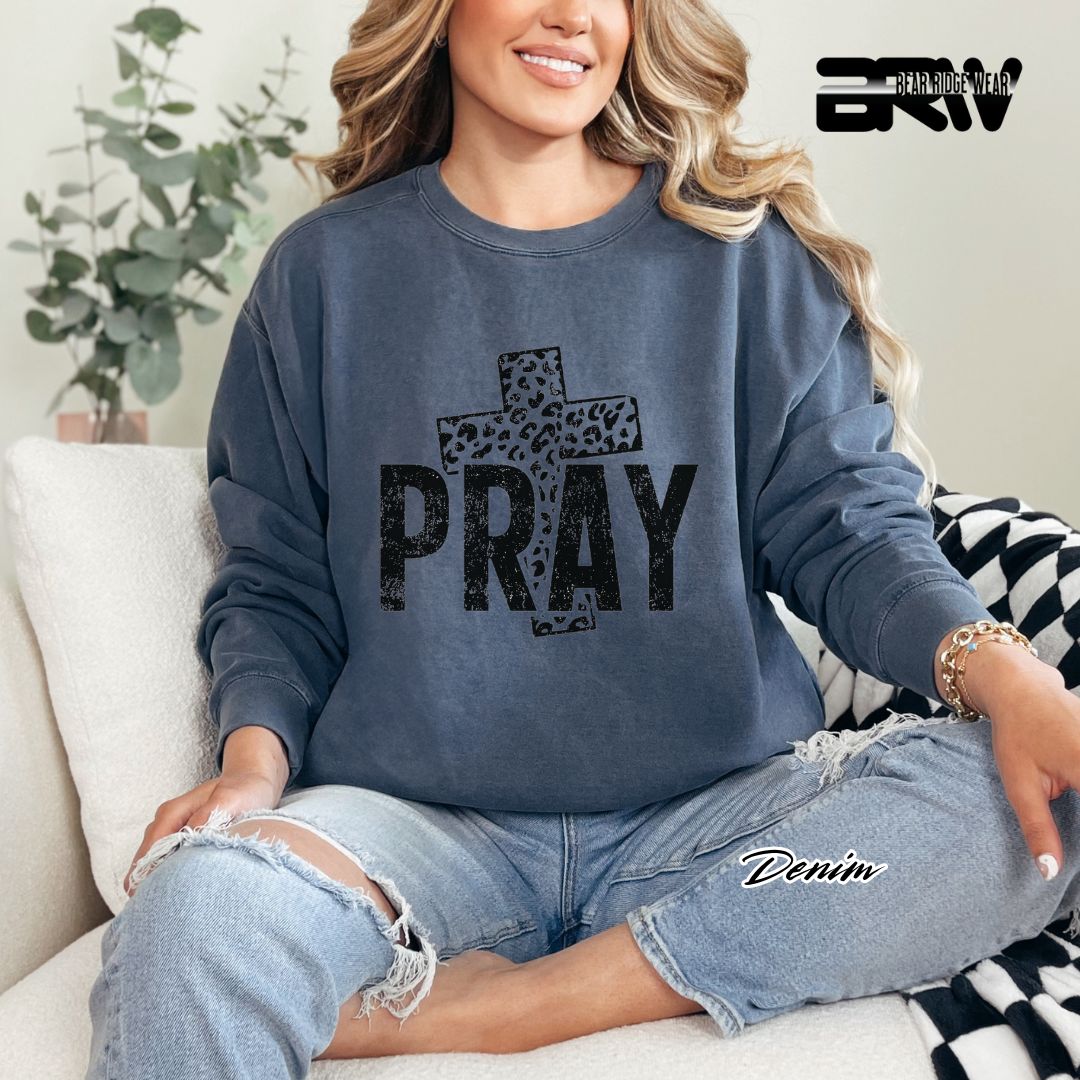 'Pray With Leopard Cross' Faith Long Sleeve Tee