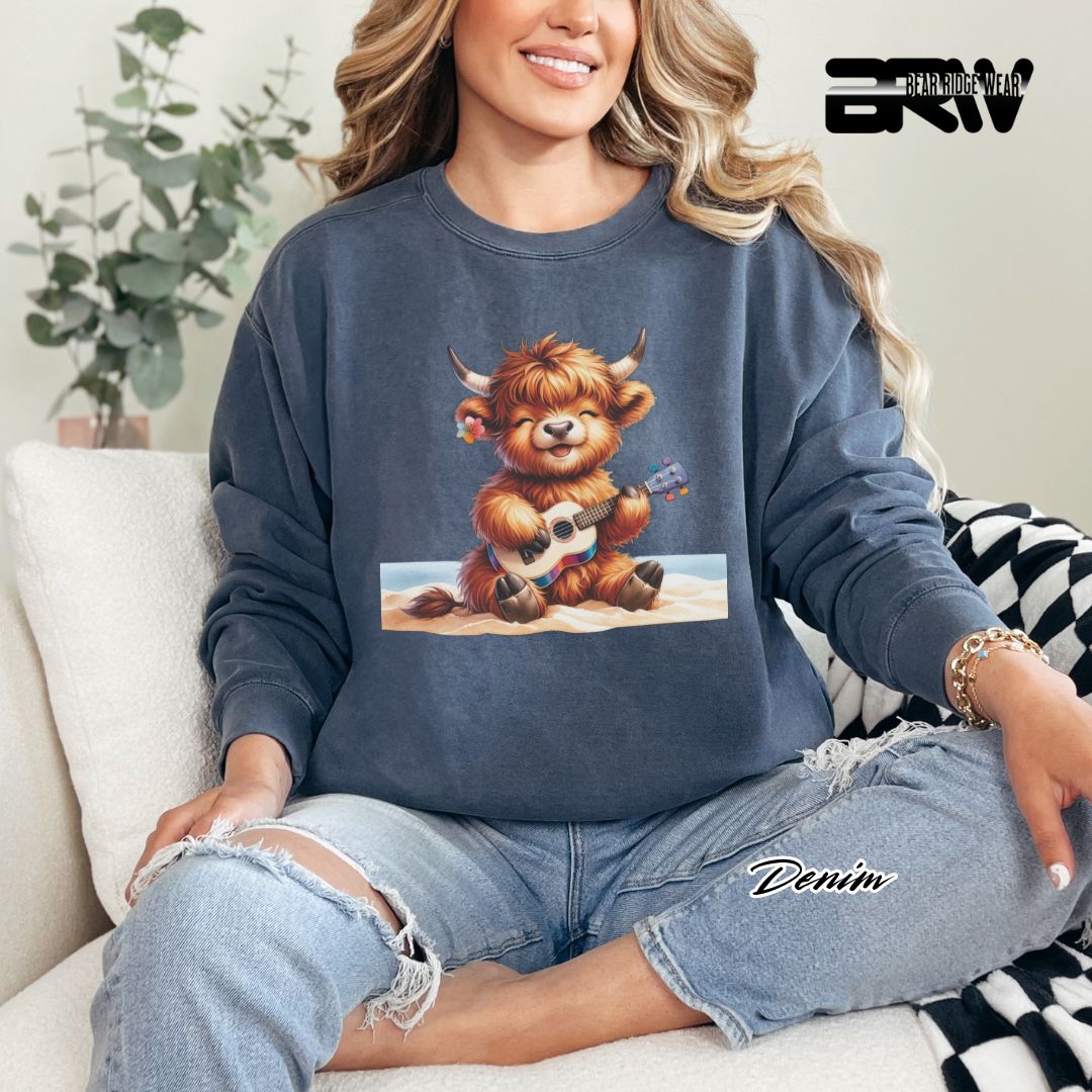 'Highland Cow-Beach-Guitar' Summer Long Sleeve Tee