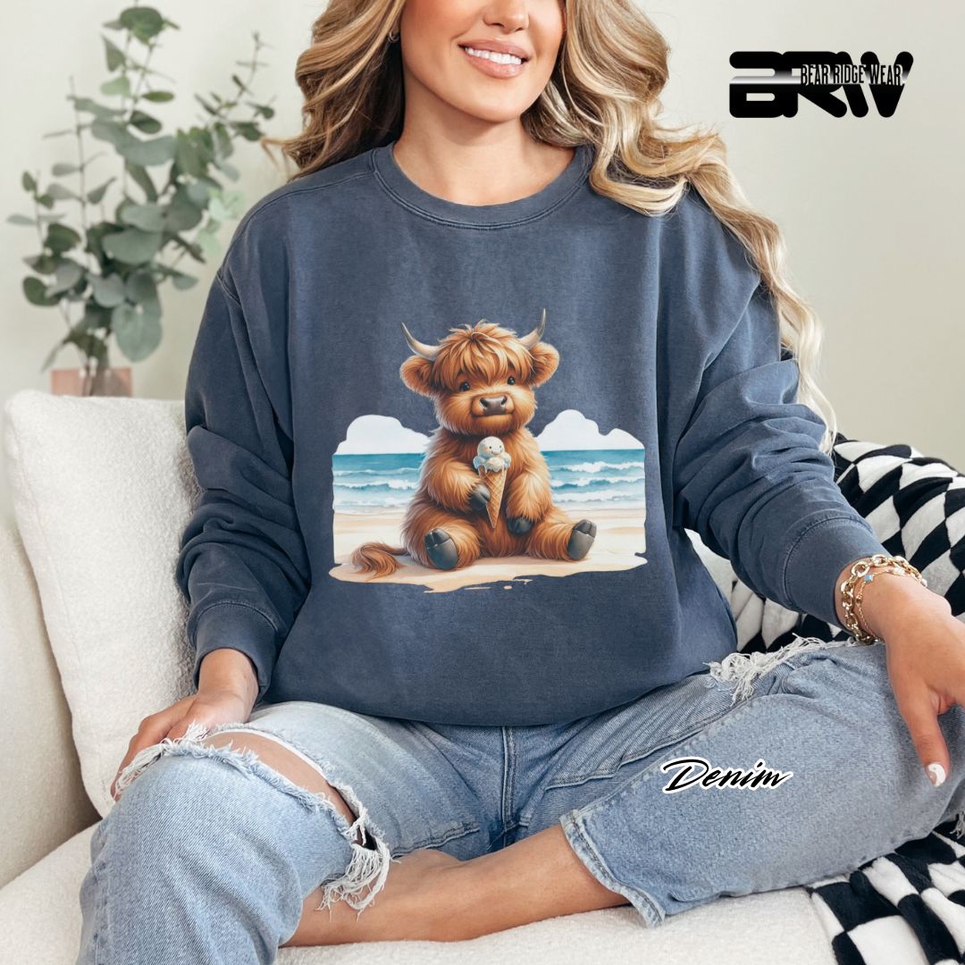 'Highland Cow-Beach-Ice Cream' Summer Long Sleeve Tee