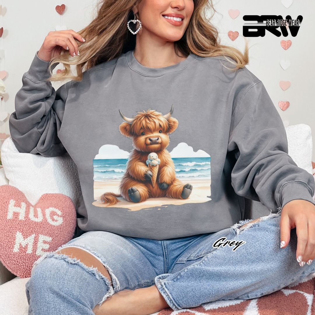 'Highland Cow-Beach-Ice Cream' Summer Long Sleeve Tee
