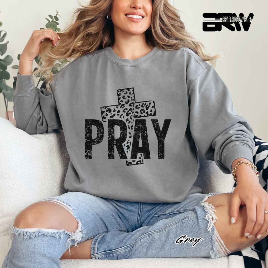 'Pray With Leopard Cross' Faith Long Sleeve Tee