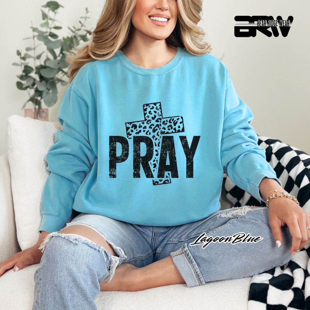'Pray With Leopard Cross' Faith Long Sleeve Tee