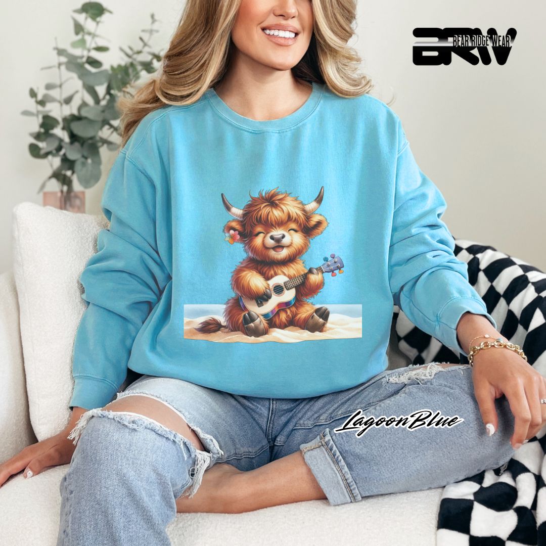 'Highland Cow-Beach-Guitar' Summer Long Sleeve Tee