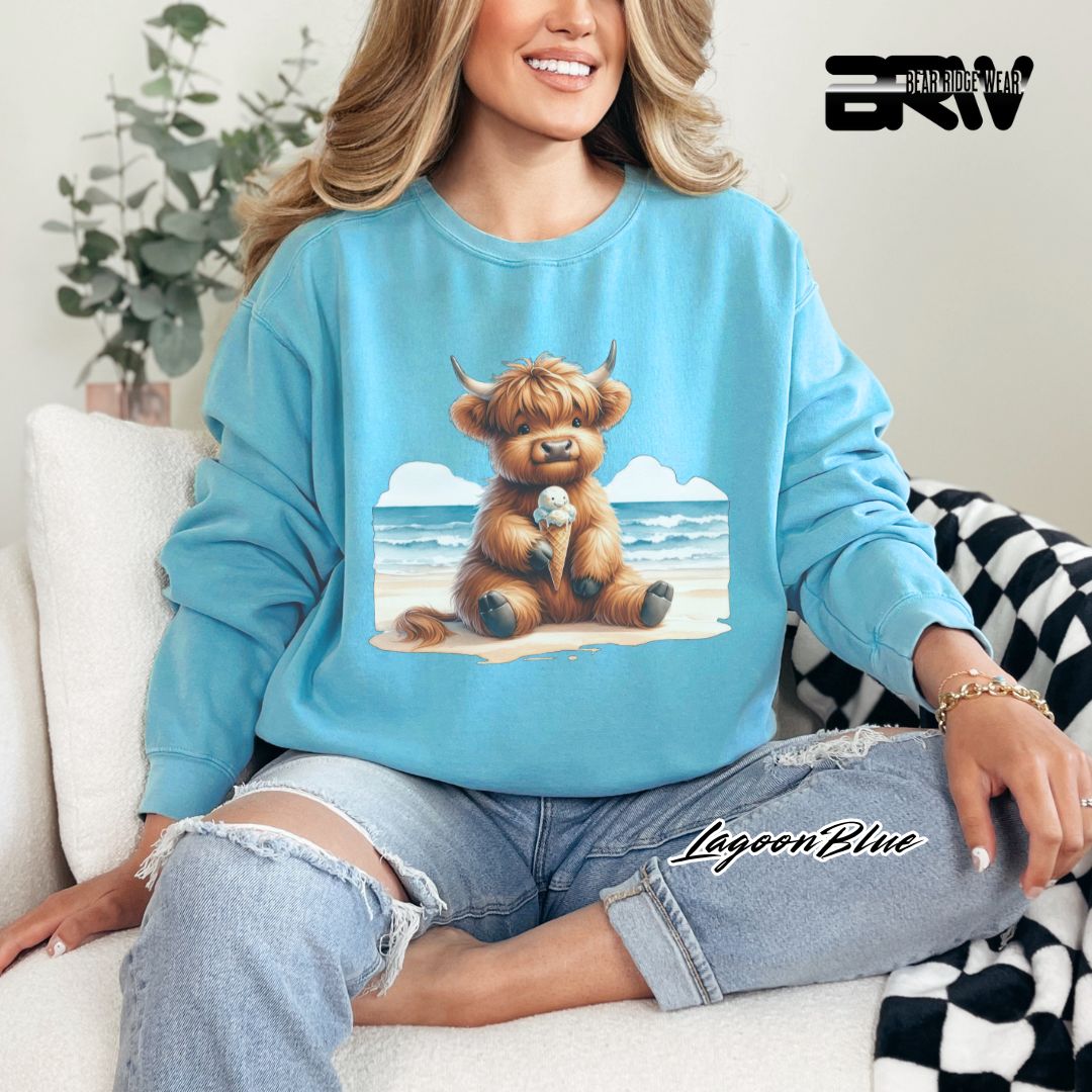 'Highland Cow-Beach-Ice Cream' Summer Long Sleeve Tee
