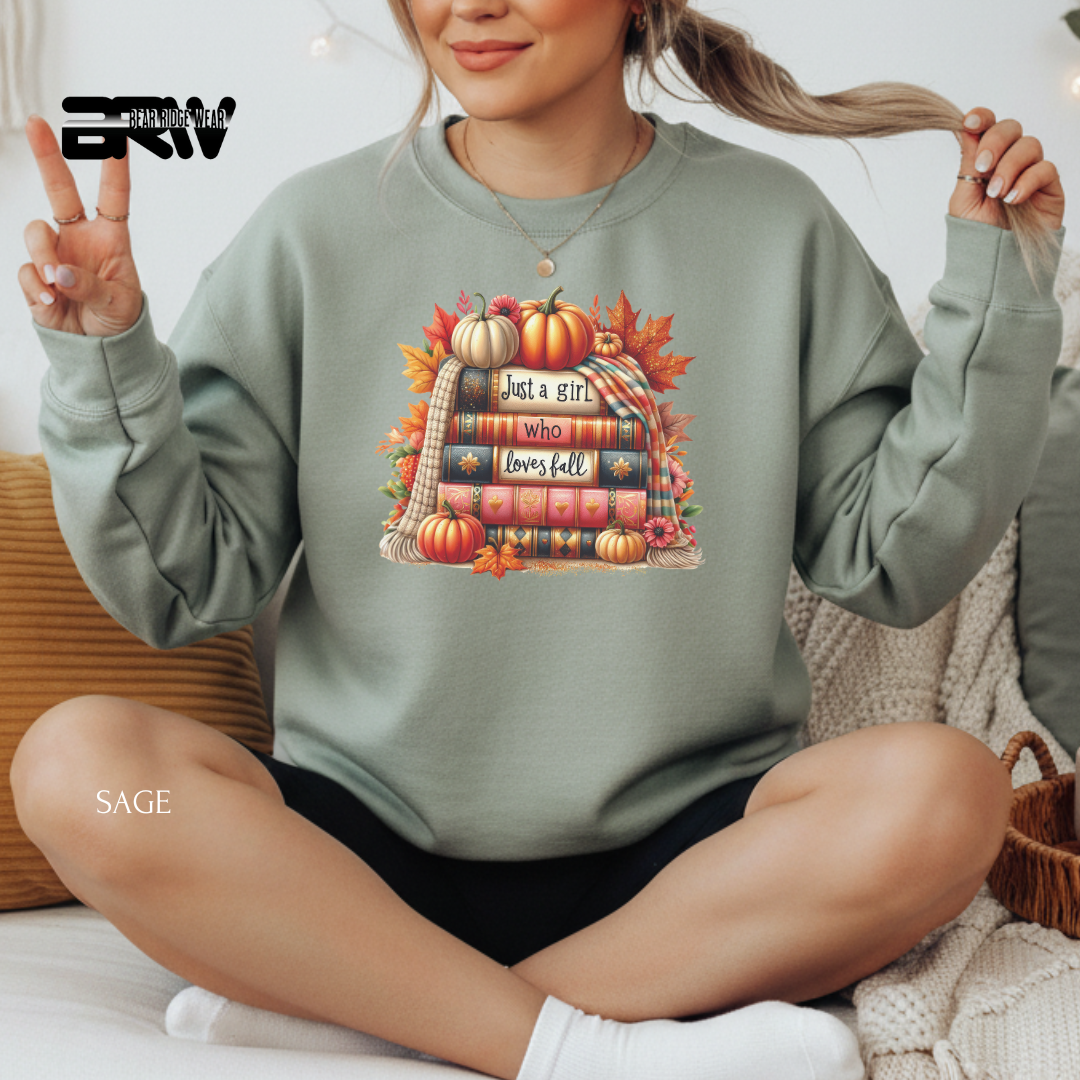 'Just A Girl Who Loves Fall-Books' Fall Crewneck Sweatshirt
