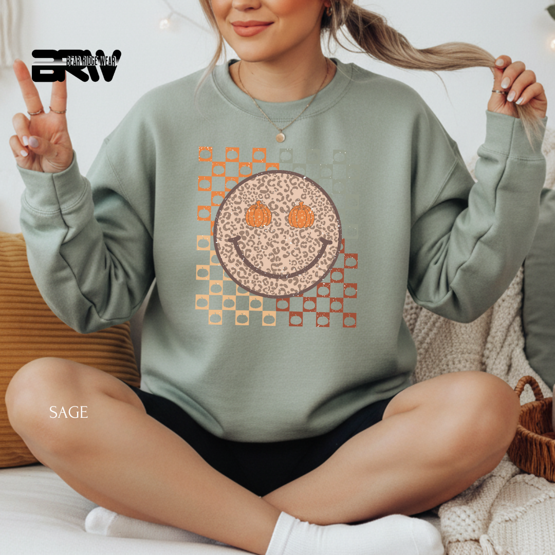 'Happy Face Pumpkin Eyes' Fall Crewneck Sweatshirt
