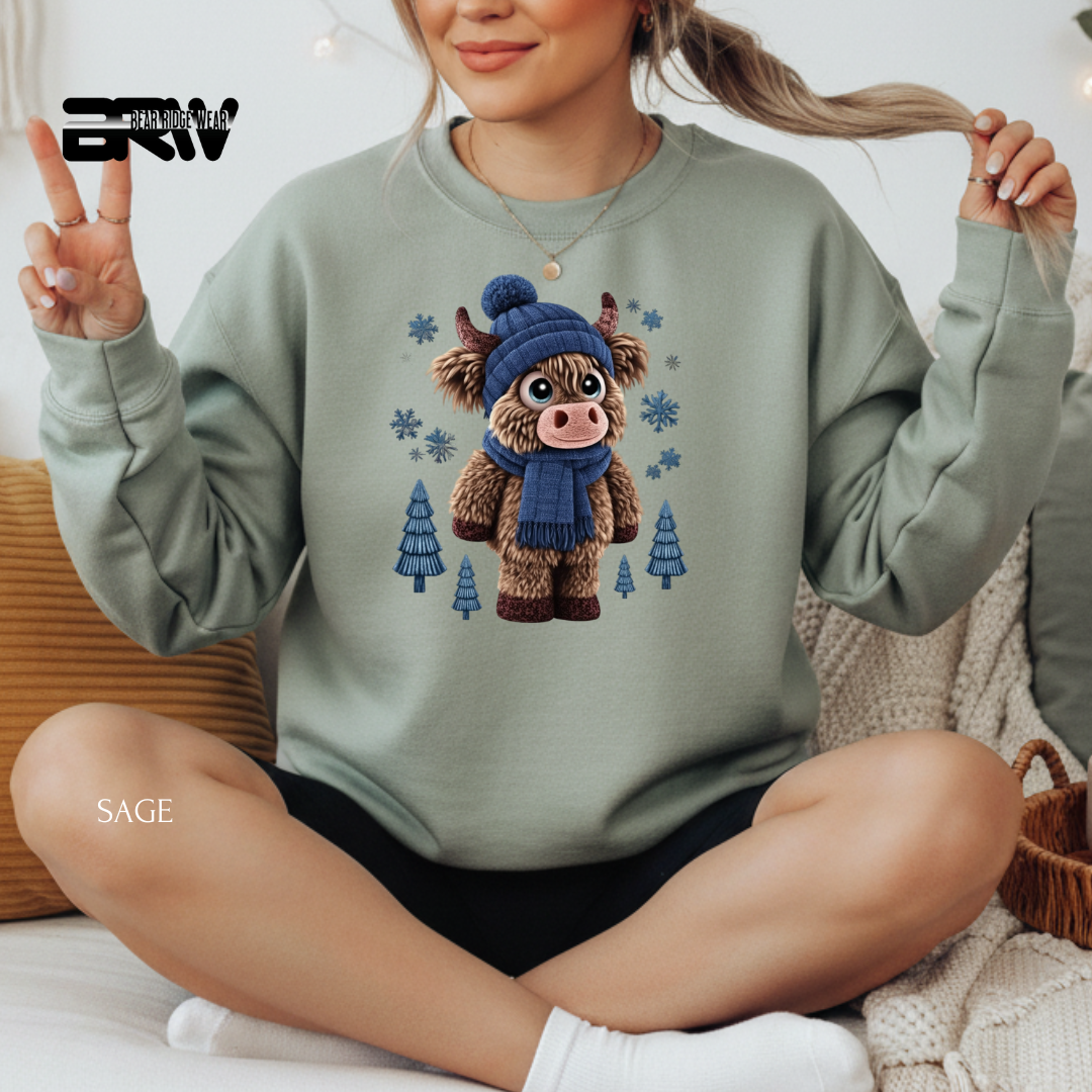 'Highland Cow Yarn' Christmas Crewneck Sweatshirt