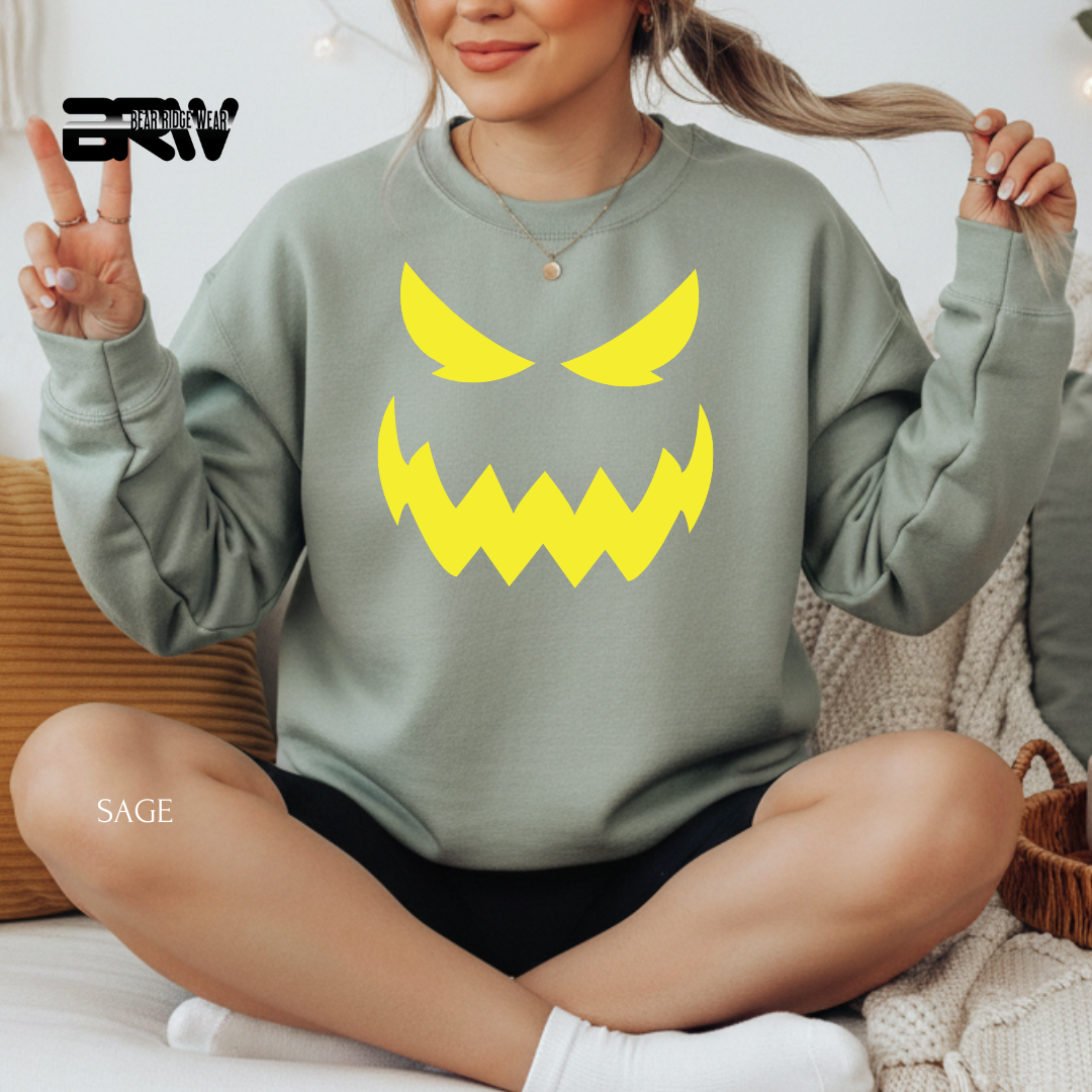 'Scary Pumpkin Face' Fall Crewneck Sweatshirt
