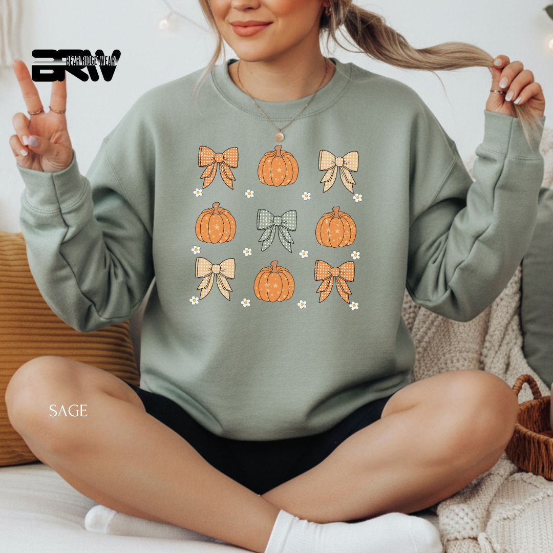 'Pumpkins And Bows' Fall Crewneck Sweatshirt