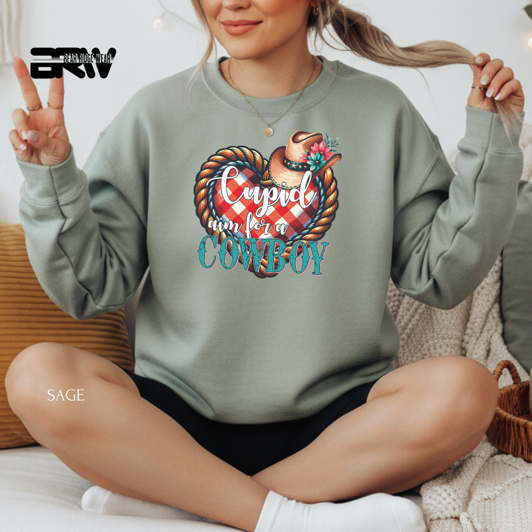 'Cupid Aim For A Cowboy' Valentine's Crewneck Sweatshirt